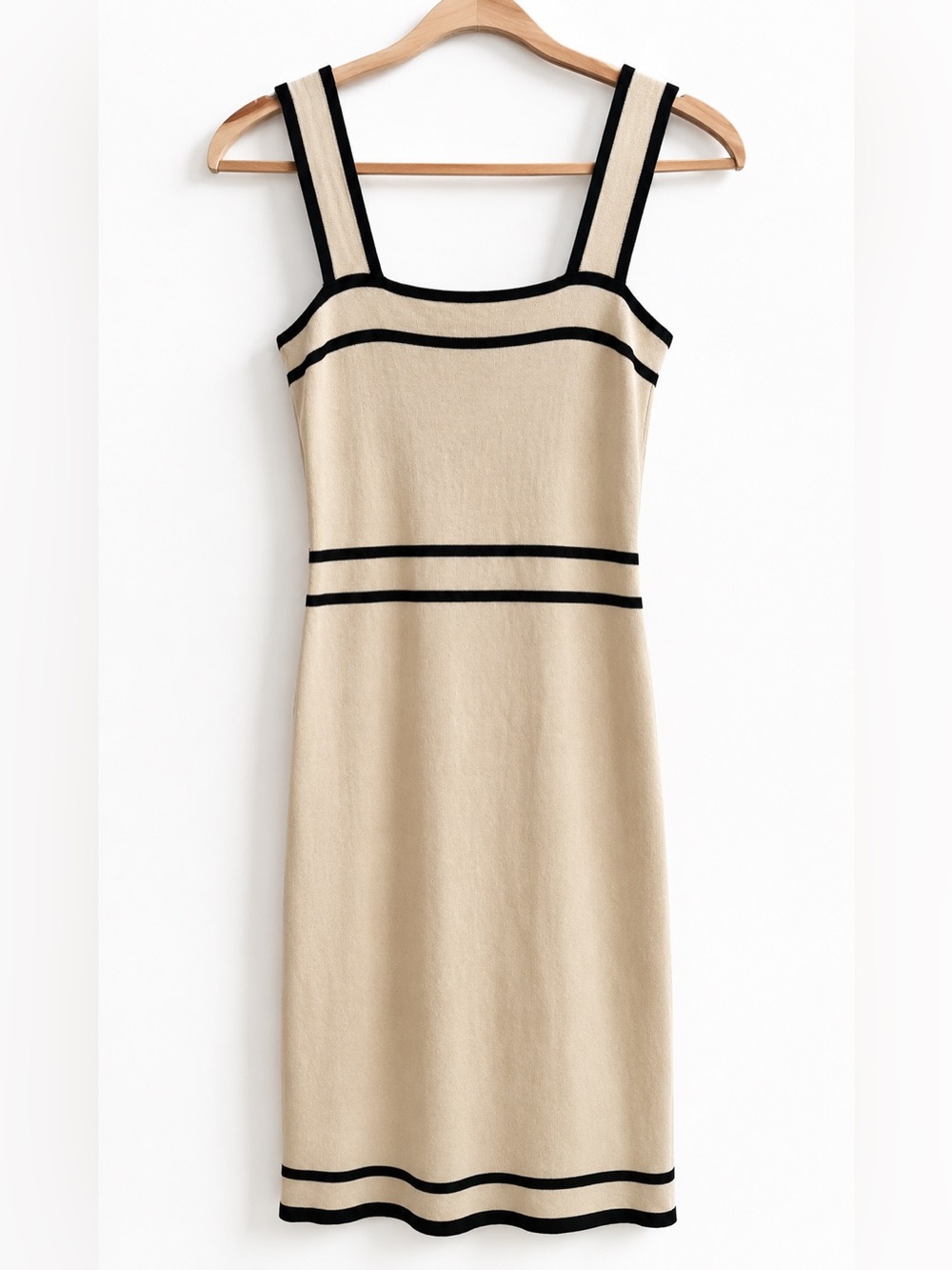 Sweet Rain Cream Knit Tank Dress with Black Trim
